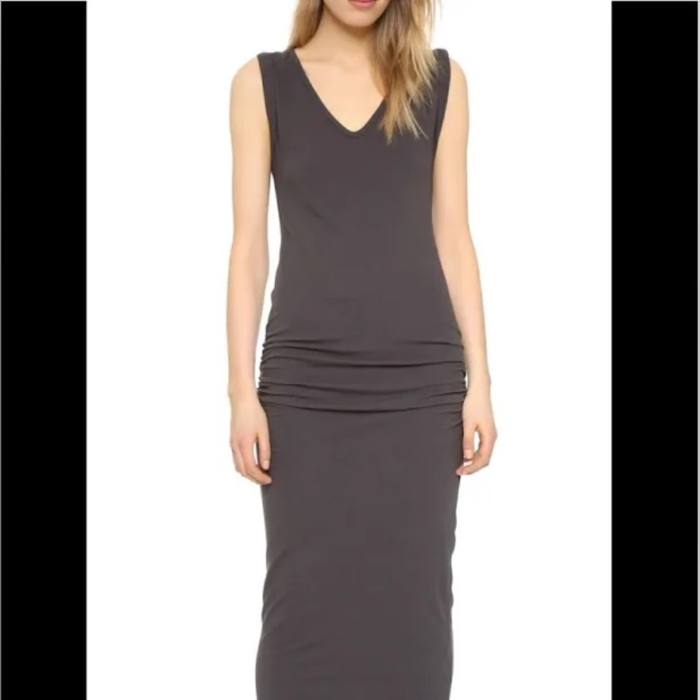JAMES PERSE Black Wide Strap Ruched Dress Scoop Neck Sz 2 (M)